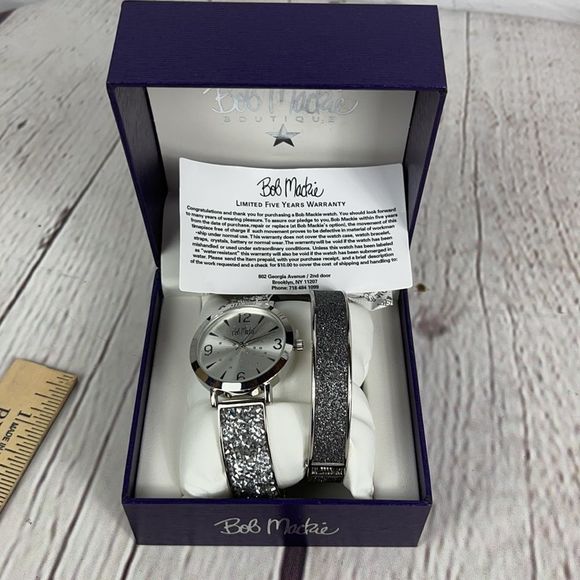 Bob Mackie Silver Glitz Bangle Bracelet Watch Set BM4001-4SS NWT in Gift… - Picture 14 of 15